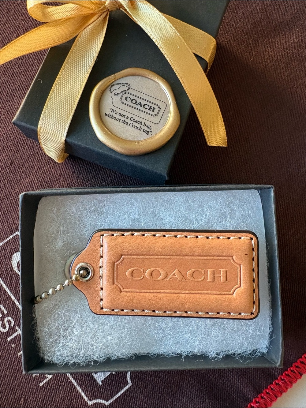 Y2K 2.25” Coach Vachetta Tan Stitched Leather Hang Tag Replacement Charm | Sz L